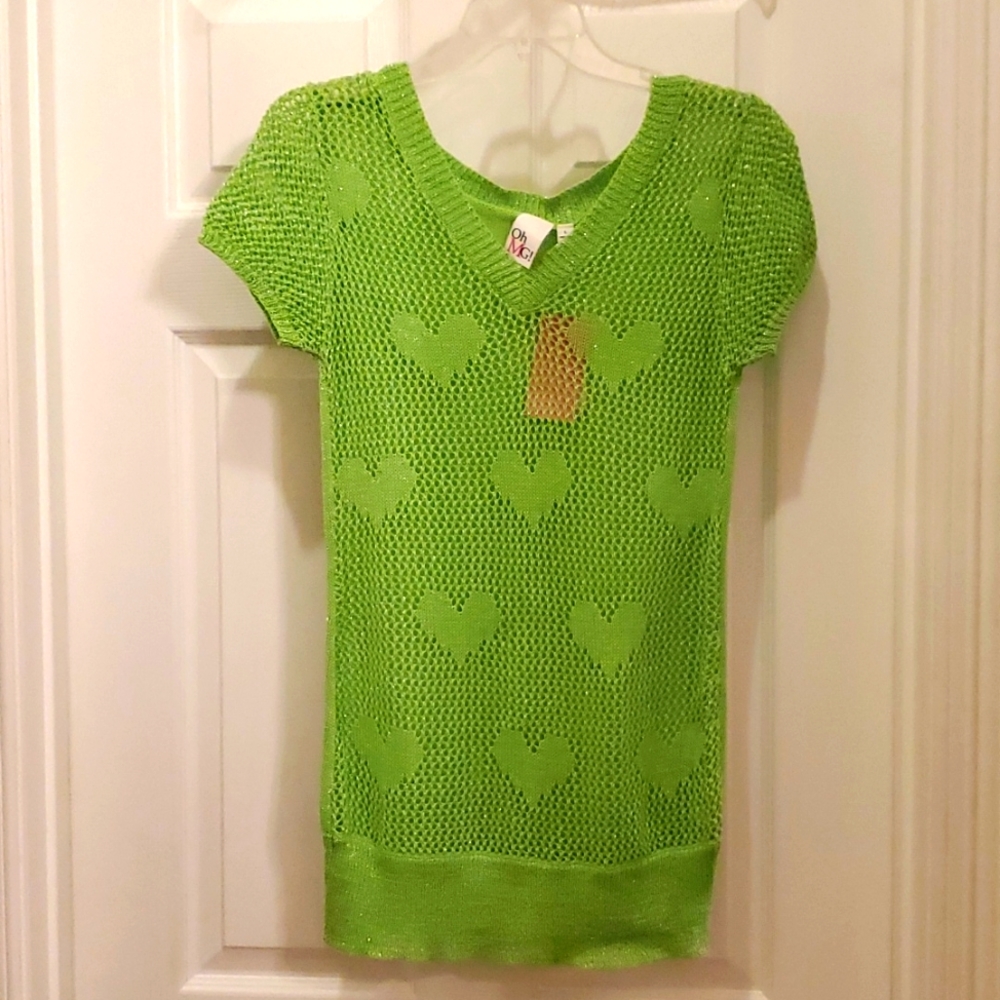 Oh MG! Sparkly Neon Lime Green Girl's Heart Sweater Dress/Oversized Top